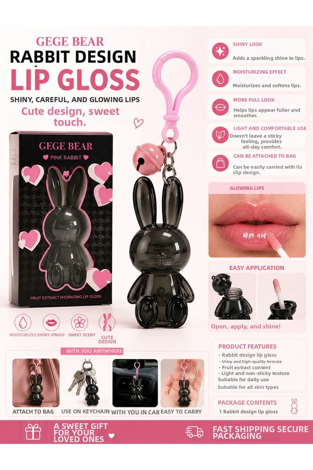 Rabbit Figured Lip Gloss – Clip-On Design for Attachment to Bag