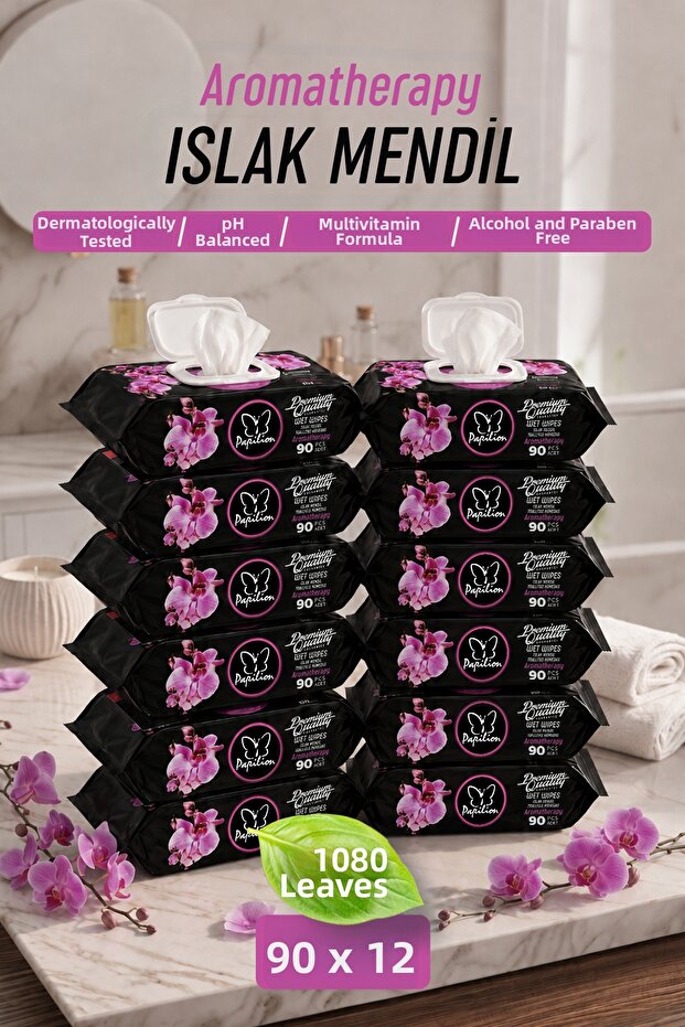 Aromatherapy Orchid Inspired Wet Towels 90 Sheets Multi-Pack of 12 with Covers Alcohol-Free Ph Balanced Scented
