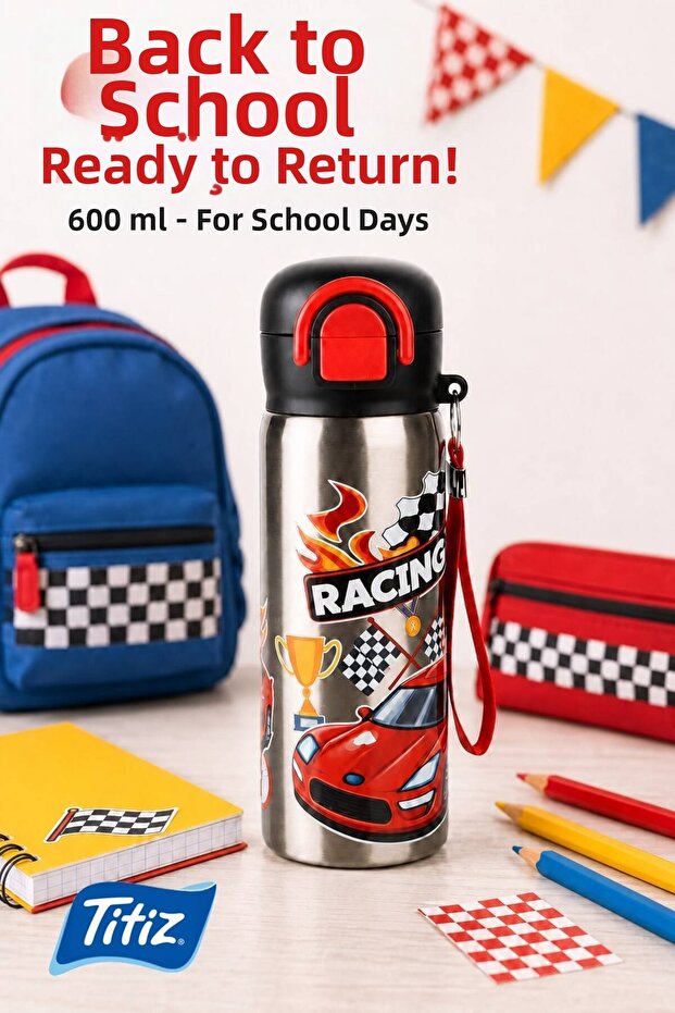 Siply Patterned Stainless Steel School Water Bottle 600ml