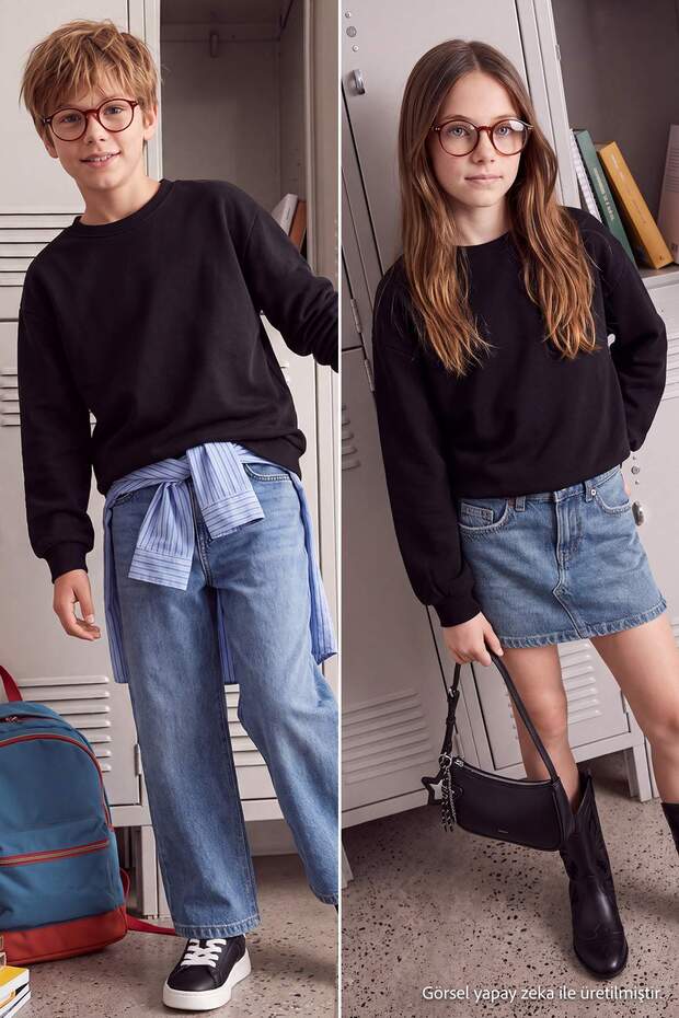 Black Girls/Boys Thick/Fleece-Lined Plain/Basic Crew Neck Knitted Sweatshirt Tkdaw27Sw00032