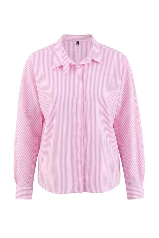 Pembe-Çok Renkli Çizgili Dik Yaka Gömlek TWOAW27GO00097