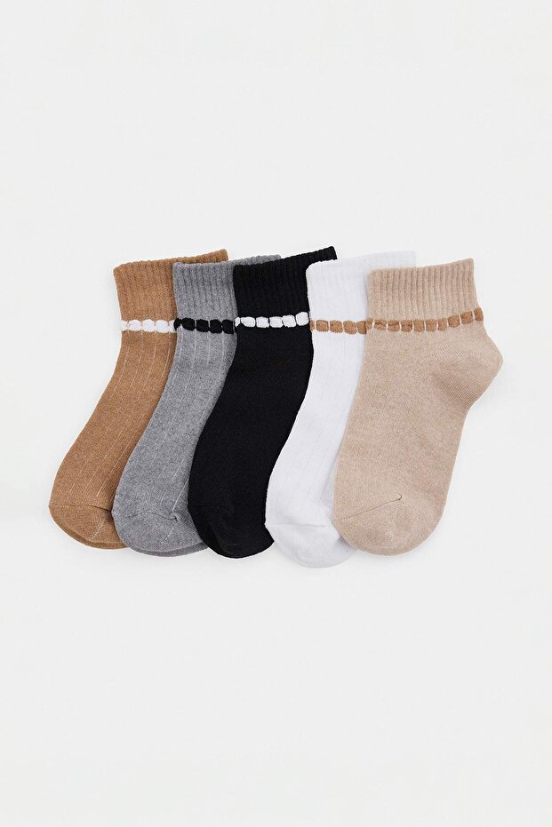 Black-Multicolor 5-Piece Plain Jacquard Knitted Socks Thmaw27Co00002