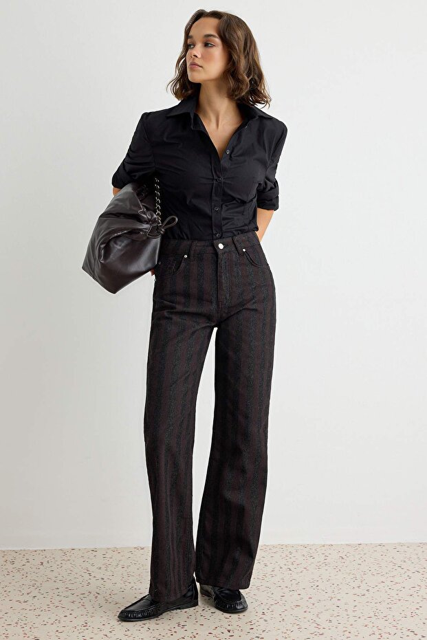 Çok Renkli Çizgili Yüksek Bel Wide Leg Jeans TWOAW27JE00151