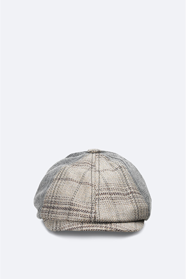 Men's Anthracite Wool Blend Plaid Patterned Cap Hat A42Y9278
