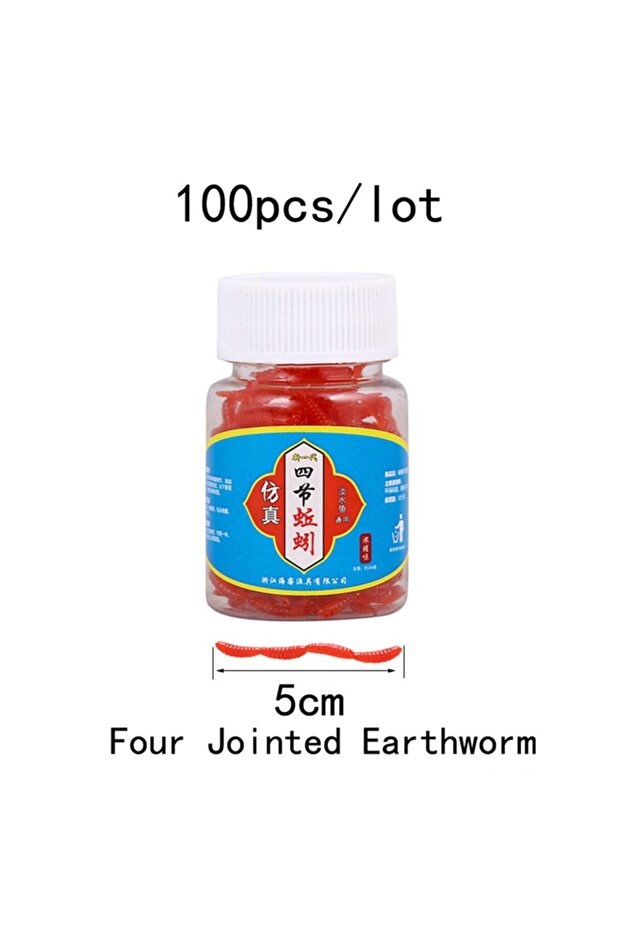 5cm 100pcs/Bottle Realistic Tackle Soft Lure Bass Bream Bloodworm Fishing Lure Earthworm Worm Rubber