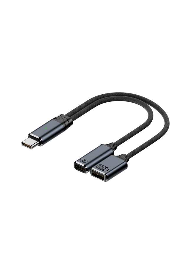 كابل محول شحن USB C إلى USB C و A OTG رمادي اللون، مقسم 2 في 1، شحن سريع 100 واط للآيفون والآيباد
