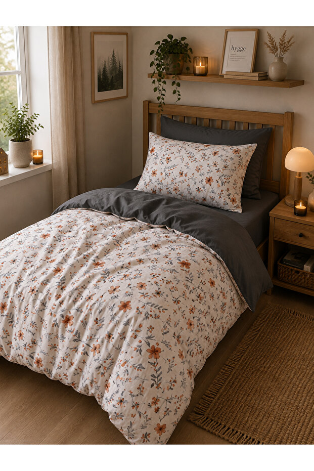 Single Duvet Cover Set with Fitted Sheet Orange