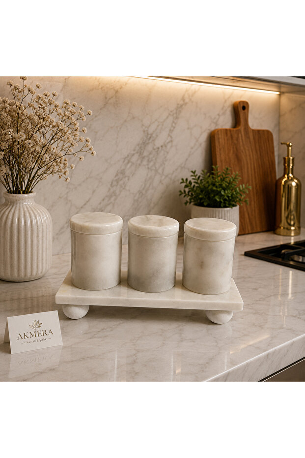 3-Piece Natural Marble Spice Rack Set