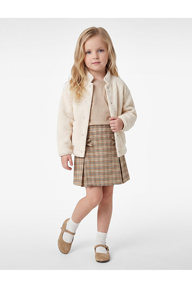 Pleated A-Line Plaid Skirt with Bow in Viscose Blend