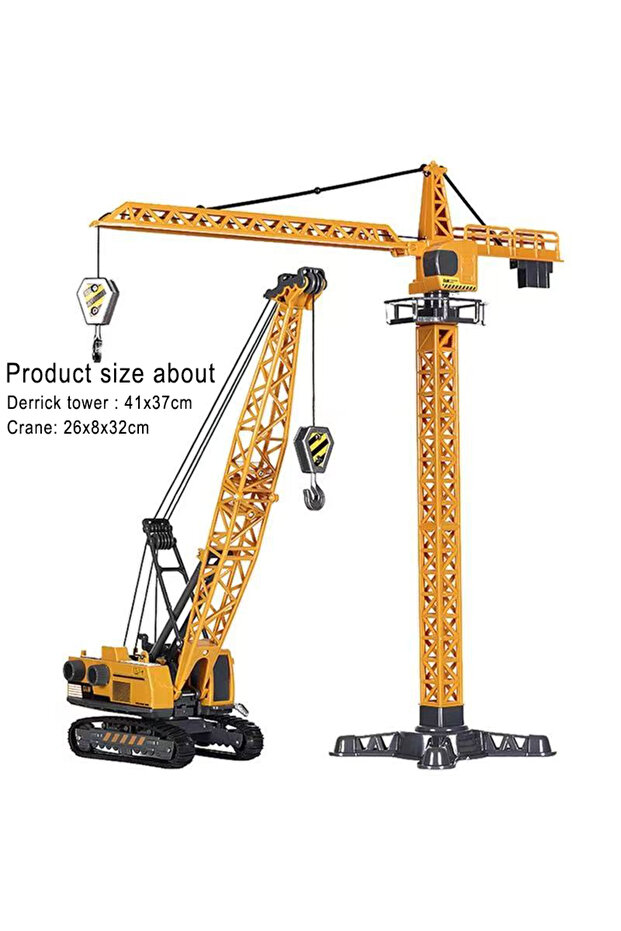 Yellow 2 PCS Engineering Diecast Tower Crane Construction Model Vehicle Loader Tractor Excavator fir