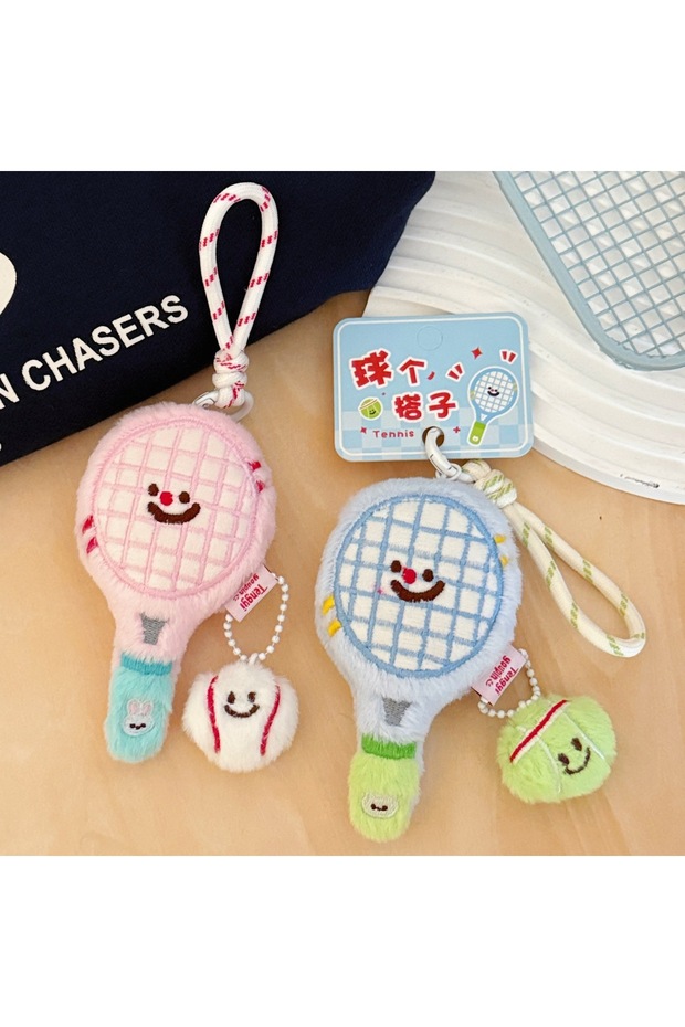 Plush 2 Styles One Each Cute plush tennis racket figurine pendant, bag, keychain pendant, couple's b