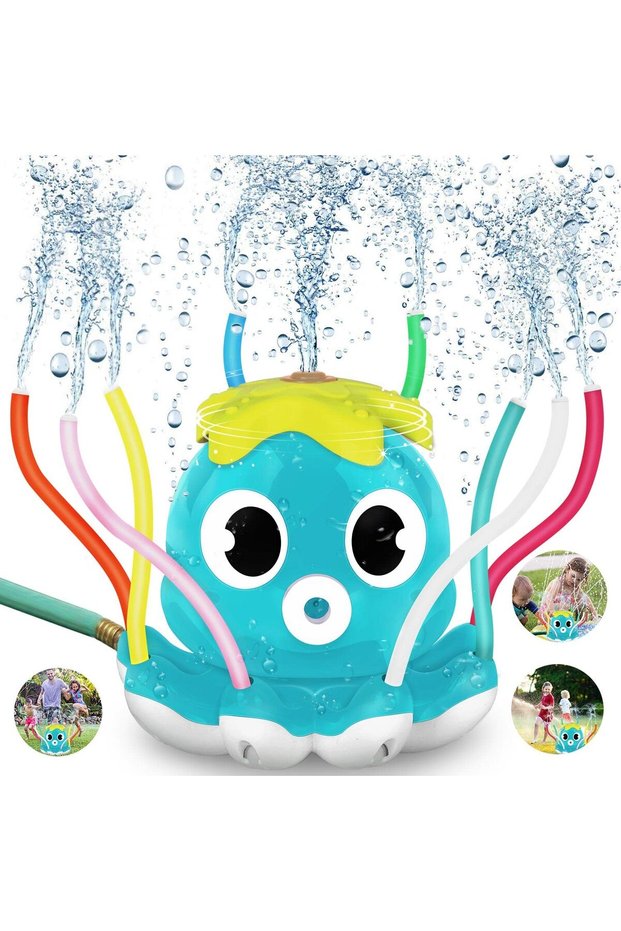 LightBlue Summer Pool Toys Octopus Sprinkler Backyard Garden Water Play Toys Cartoon Rotating Spray