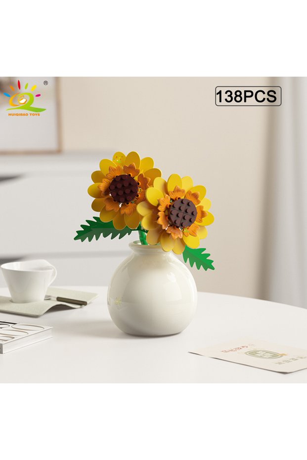 NO.84 HUIQIBAO MOC Flower with Vase Model Building Block DIY Eternal Bouquet Home Desk Desk Plant De
