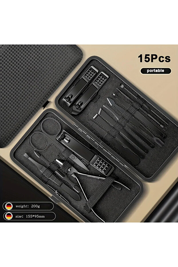 Black 15 pcs 8/12/15/20/24Pcs Stainless Steel Manicure Pedicure Set Nail Clippers Ear Spoon Cutters