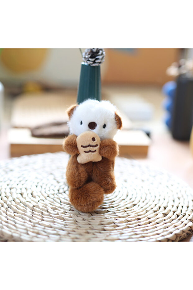 Brown ZAKOL Cute Otters Holding Fish Plush Pendant Keychain Backpack Keyrings Pendant Bag Key Wallet