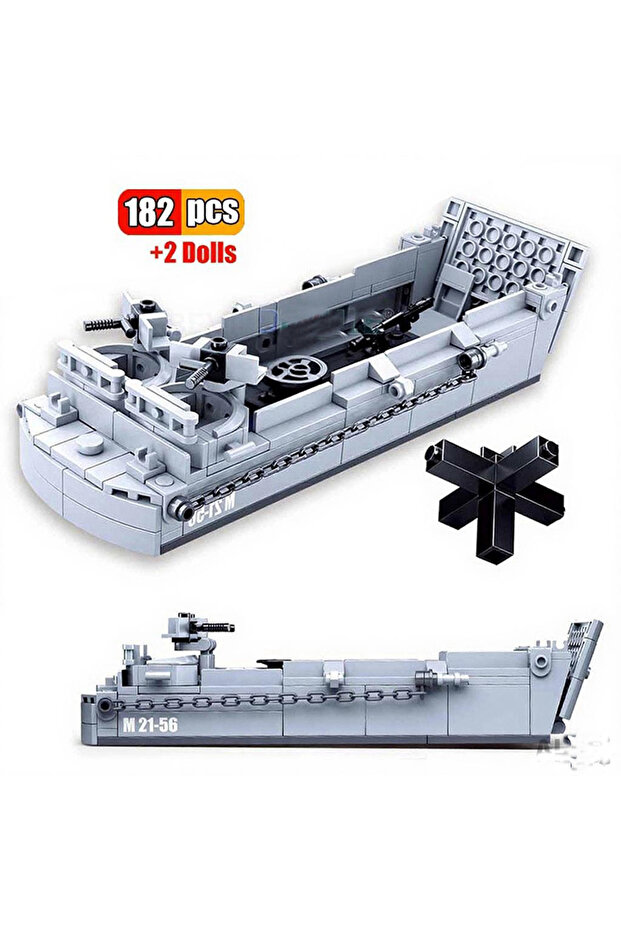 0855 182Pcs 0855 WW2 Landing Craft Warship Building Blocks Navy Boat Bricks Set Soldiers Mode...