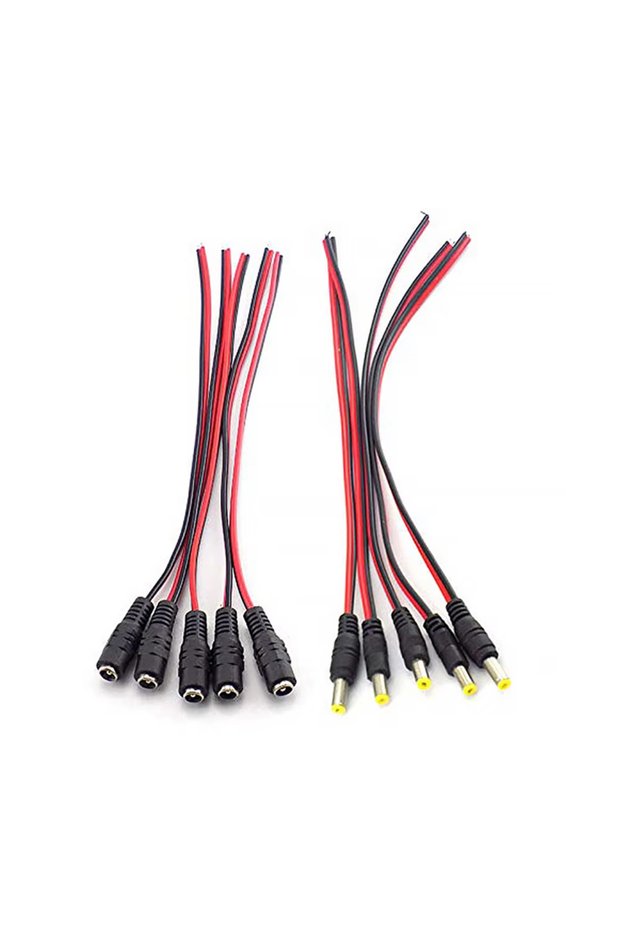 5Male-5Female 5Pcs 5.5x2.1mm Male Female Plug 12V DC Power Pigtail Cable Jack for CCTV Camera Connec