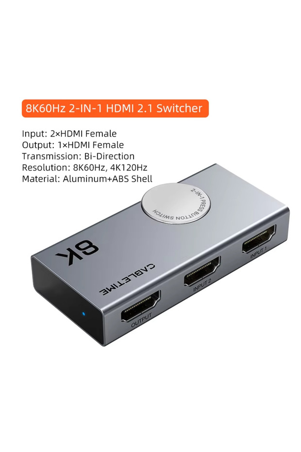 HDMI Switch 8K HDMI Switcher CABLETIME HDMI 2.1 Splitter Switch 8K@60Hz 4K@120Hz Bi-Direction 2 in 1