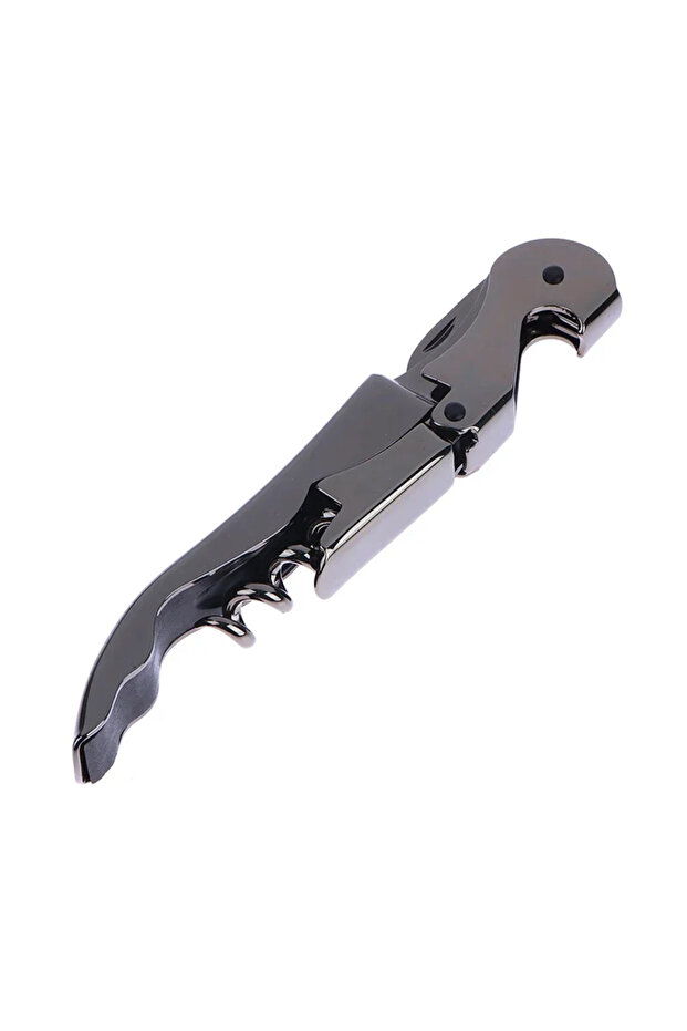 Black Wine Opener,Stainless Steel Double Hinge Corkscrew Professional Waiter Beer Bottle Opener for