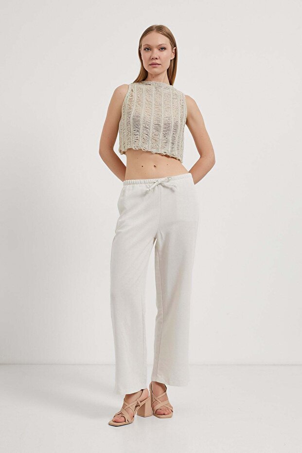Armalife 6130 Waist Thin Elastic Linen Looking Slimming Women's Pants