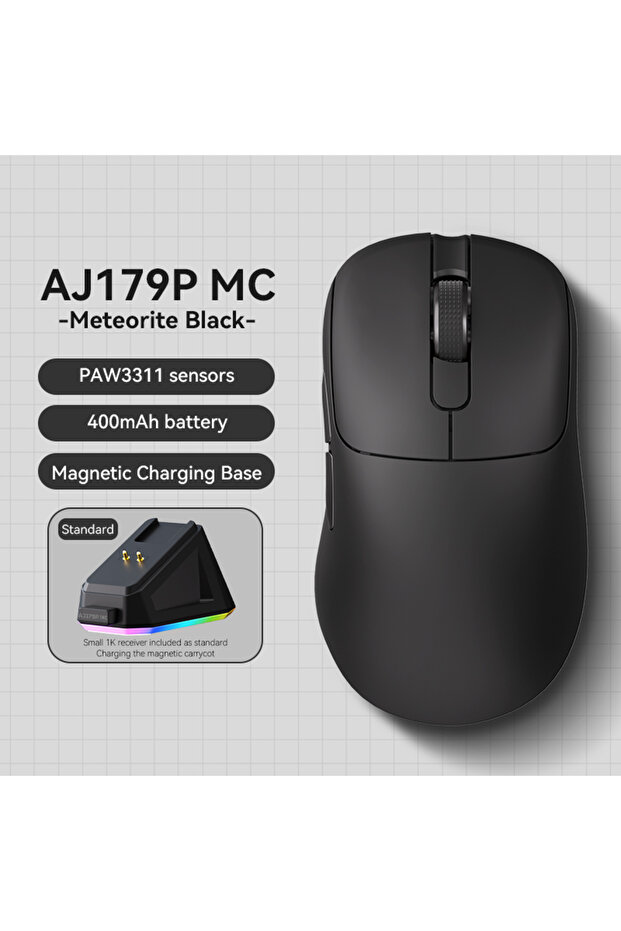 AJ179P MC-Black AJ179 ماوس ألعاب سلكي ولاسلكي خفيف الوزن، ماوس ألعاب مريح مع وظائف ماكرو