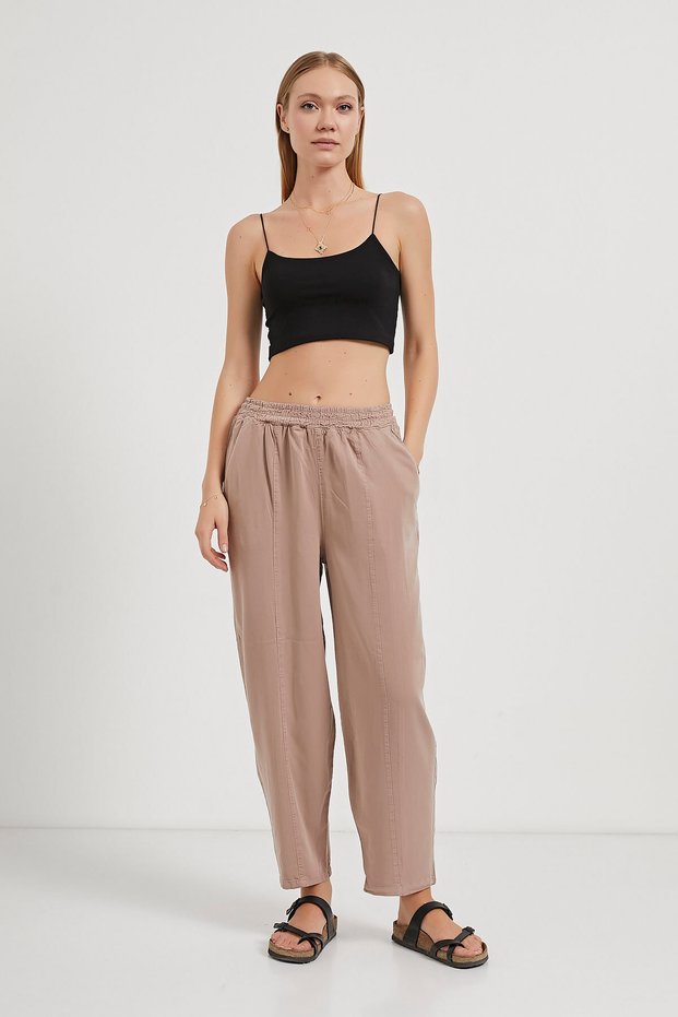 Women's Balloon Fit Elastic Waist Loose Mink Trousers
