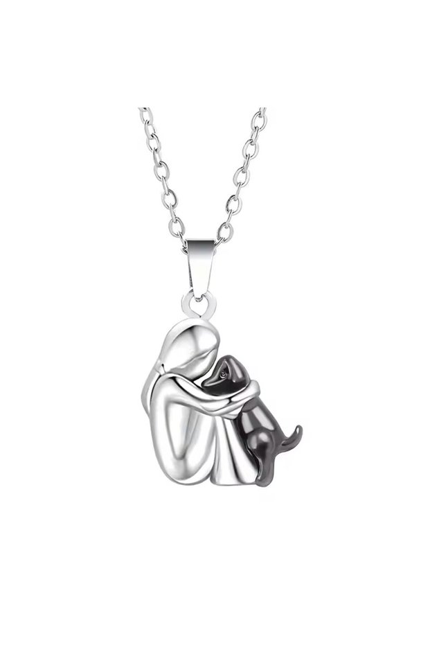 women-dog-2 Fashion Women and Dog Necklace Cute Little Girl Puppy Pendants Necklaces Rings Animal Pe