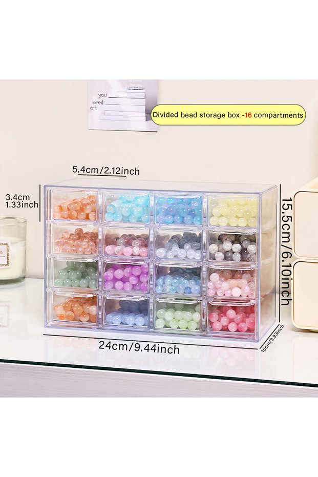 16grids-Transparent 1pc Acrylic Transparent desktop 6/9/12/16 Grid Bead Storage Box Stackable Large