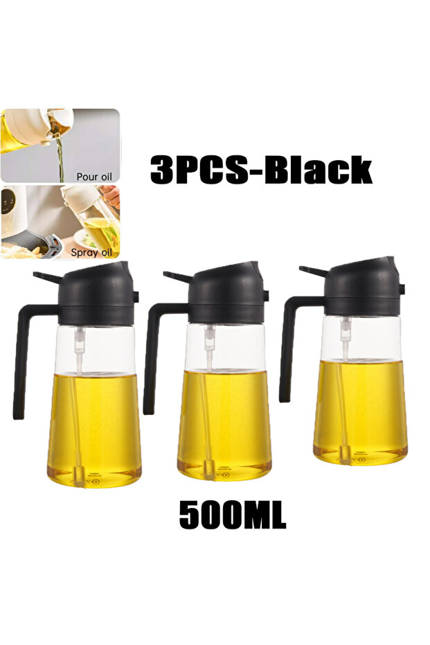 3pcs-black 200/300/500ml Oil Spray Bottle BBQ Cooking Olive Oil Sprayer Plastic Baking Oil Spray Emp