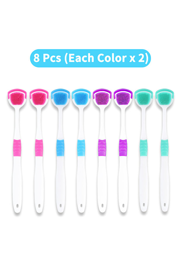 8Pcs(Each Color x 2) Tongue Scraper Oral Hygiene Tool Instant Fresh Breath Deep Tongue Cleaning Reus