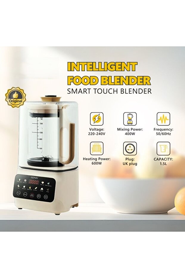 خلاط DX2072 عازل للصوت، سعة 1500 مل، خلاط متعدد الوظائف مع خاصية التسخين، تحكم ذكي باللمس، محضر طعام باللون الأبيض