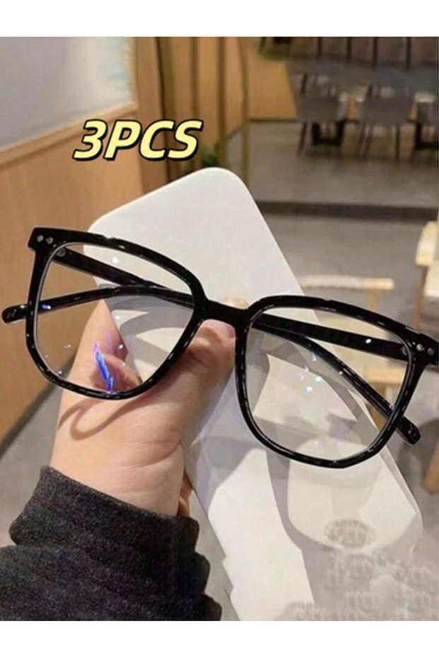 3PCS-black 1/2/3 Pairs of Universal Fashion Glasses, Square-Framed Glasses, Fashionable Campus Style