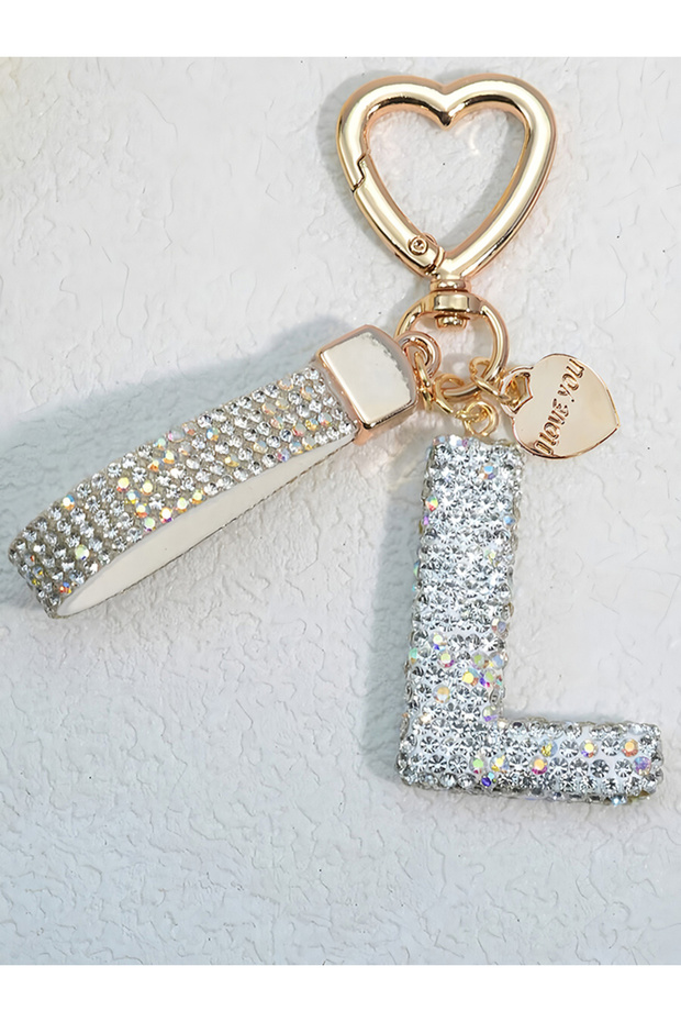 L Shining Diamond Inlay 26 English Initial Letter Key Chain Car High-end Key Ring Lady Bag Delicate.