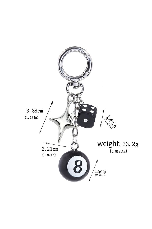 K00900-04 Punk Hiphop Black Dice No. 8 Billiard Keychain Y2K Pink Lucky Dice Starburst Pendant Bag C