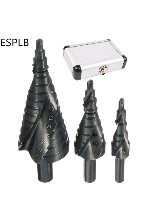 3 قطع مع صندوق ESPLB 3 قطع مثقاب متدرج من أزرق بلون الكوبالت عالي السرعة من الفولاذ عالي السرعة 4-32 مم مثلث حلزوني من النيتروجين