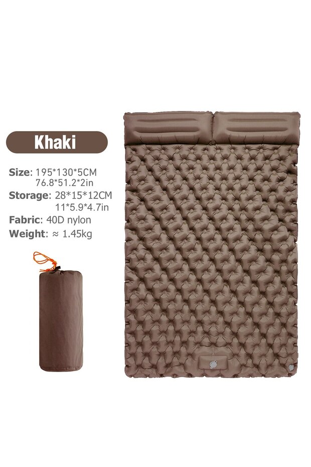 Khaki WESTTUNE Double Inflatable Mattress with Built-in Pillow Pump Outdoor Sleeping Pad Camping Air