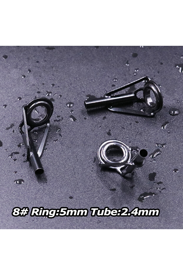 Size8 2.4mm 5Pcs 5Pcs Fishing Rod Tip Guides Repair Kit Stainless Steel Frames Ceramics Rings Black
