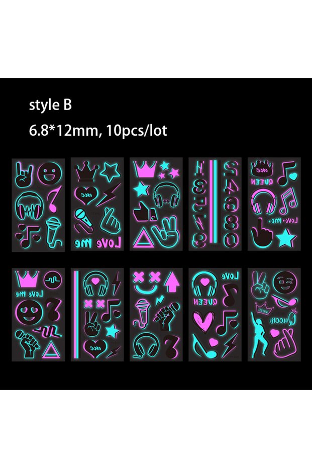 styleB Luminous Music Festival Tattoo Glowing Dance Party Sticker Temporary Waterproof Tattoos Music