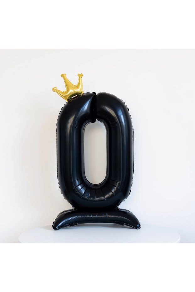 40inch Black Balloon 0 40Inch Golden Crown Digital Black Balloons 0-9 Number Ballons With Base Birth