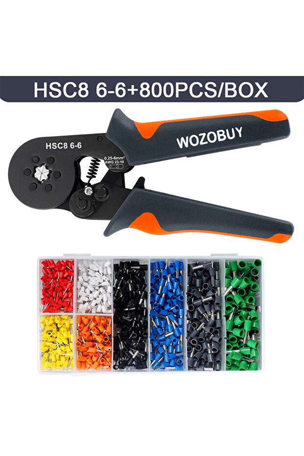 HSC8 6-6 800PCS Hexagonal Self-Adjustable Ratchet Ferrule Crimping Tool Kit 23-7AWG 0.25-10mm² Crimp