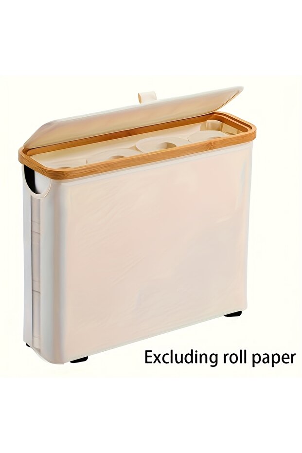 Modern Simple Beige Color Foldable Toilet Paper Holder with Lid Large Capacity Space-Saving Bathroom