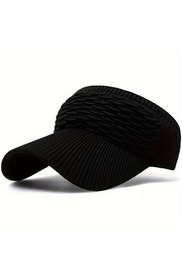 Black 1pc Women Anti-UV Sun Hats Breathable Adjustable Empty Top Visor Caps for Tennis Golf Running
