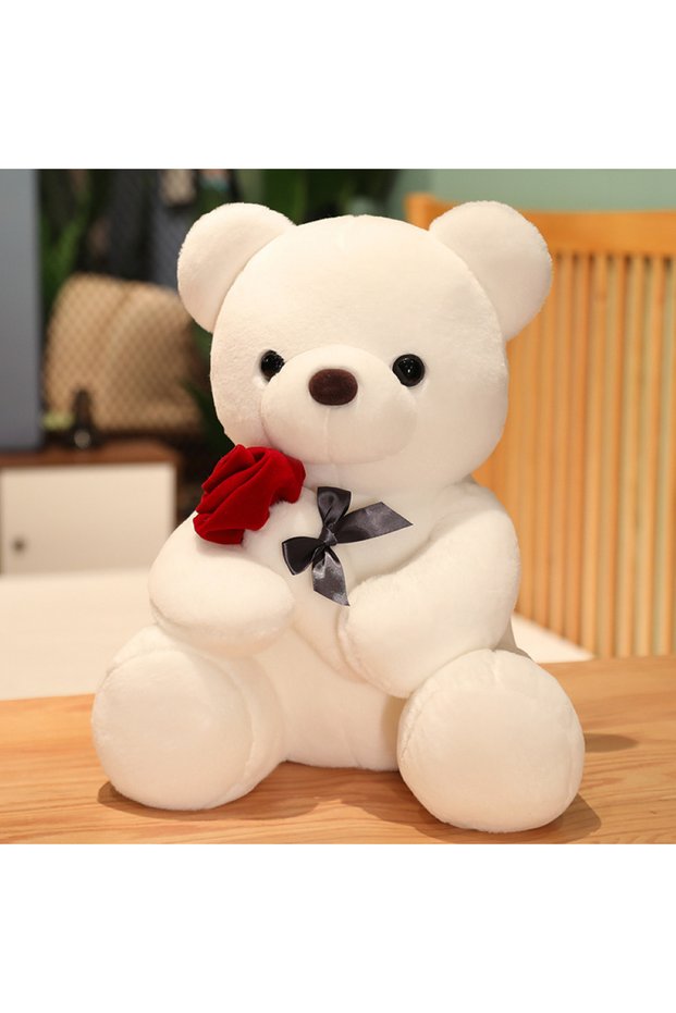 25cm Beige Cute Rose Bear Plush Toy, Valentine's Day Gift Hug Bear Plush Toy Female Birthday Gift