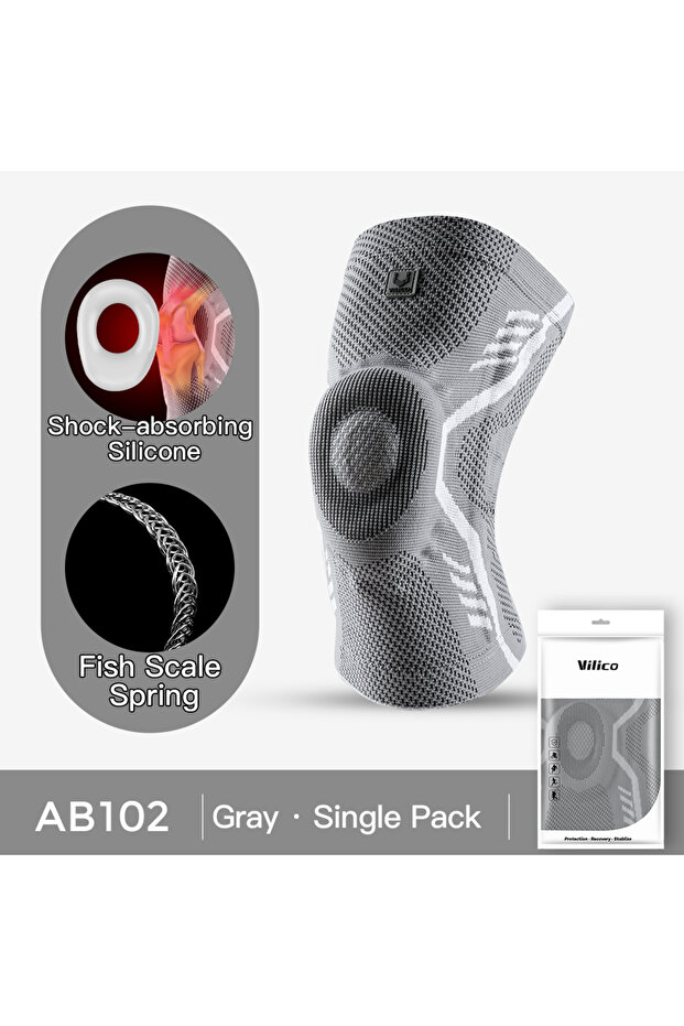 XL AB102-GY 1 Pcs Sports Patella Spring Support Knee Brace Knitted Compression Full Protect Elastic
