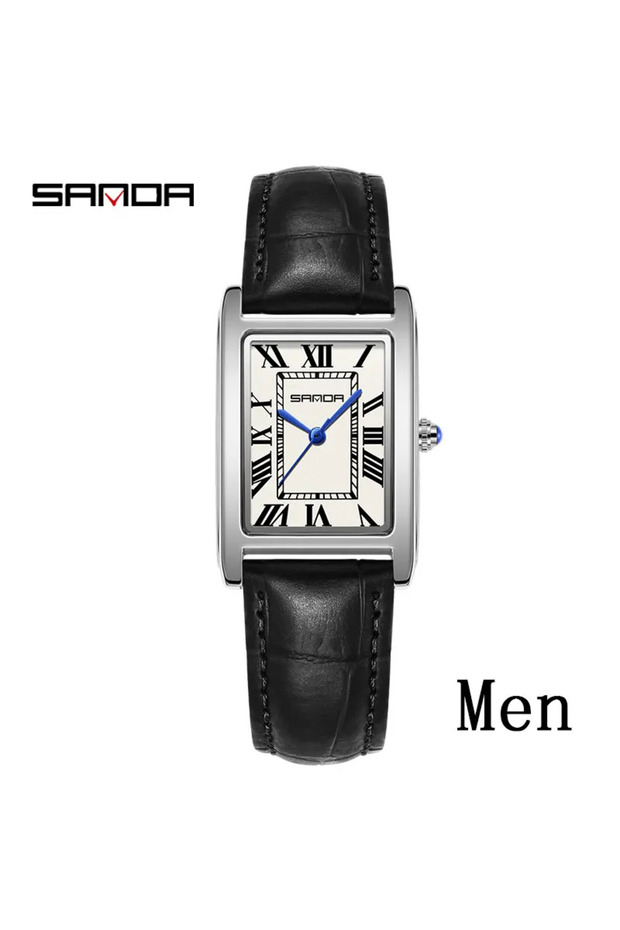 Men Black white SANDA Luxury Tank Couple Watch Wear Resistant Leather Strap Square Dial Waterproof S