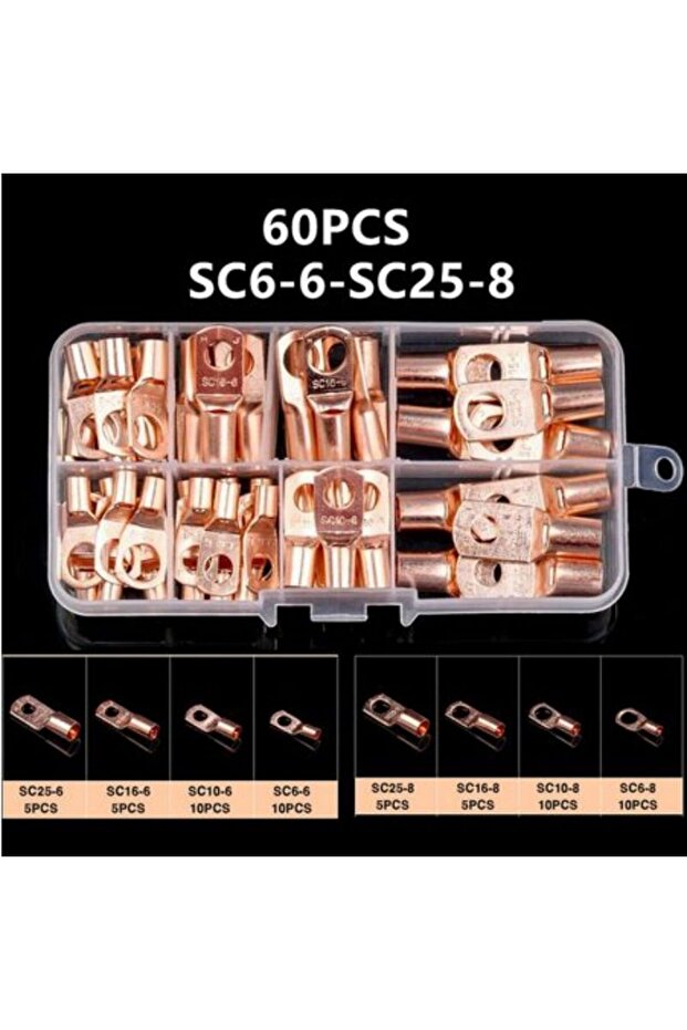 60PCS Gold 60pcs Assortment Car Auto Copper Ring Terminal Wire Crimp Connector Bare Cable Battery Te