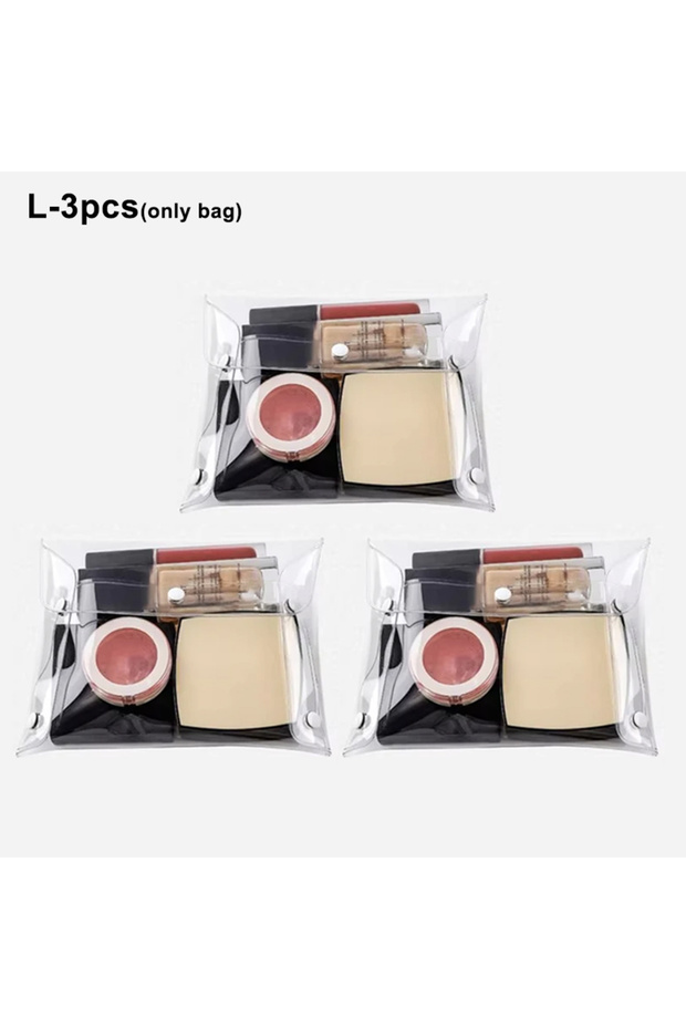 L-3pcs Transparent Cosmetic Bag S/M/L Portable PVC Organizer for Makeup Brushes Toiletry Waterproof