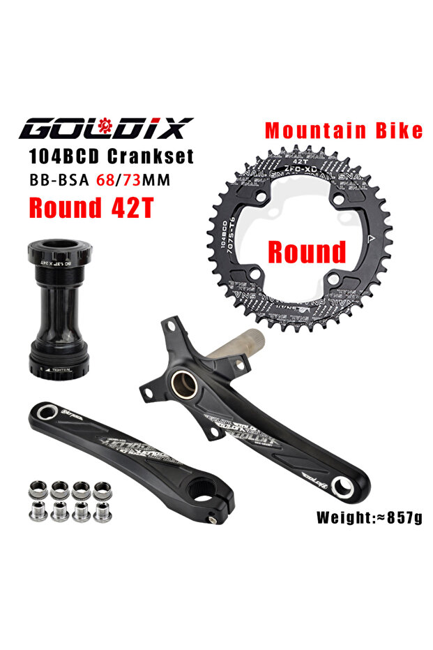 170mm Crank BB Round 42T GOLDIX Bicycle Crank Chainring 104BCD MTB Bike Crank Aluminum Alloy with Bo