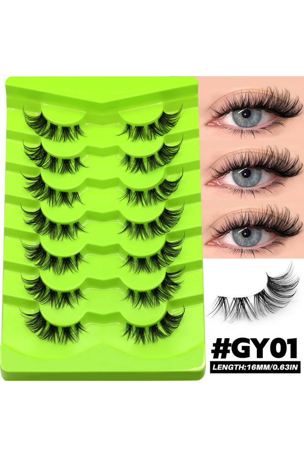 7 Pairs-GY01 Lasvirey Cat Eye Lashes Natural Manga False Eyelashes Clear Stem Full Strip Lashes Soft