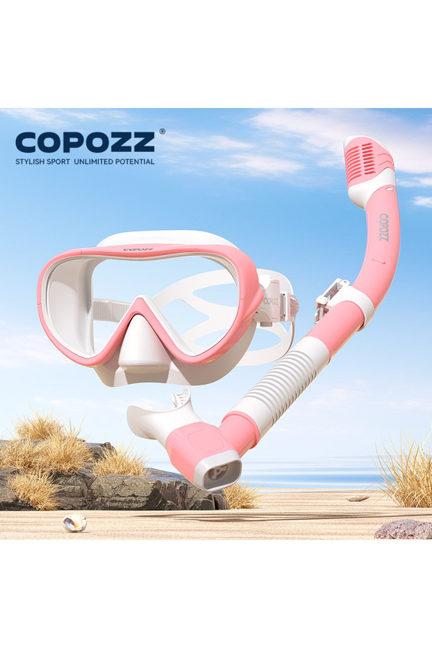 PINK WHITE SET COPOZZ Professional Diving Mask Full Vision Mask Underwater Snorkel Mask Set Swimmin